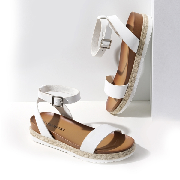 Open Toe Ankle-Strap Espadrille Platform Sandals - WHITE PU - 3